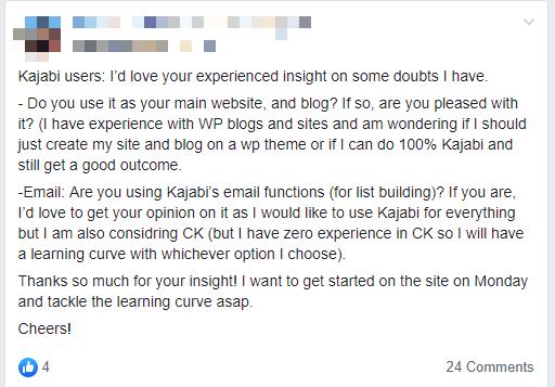 First Facebook Group Question Kajabi
