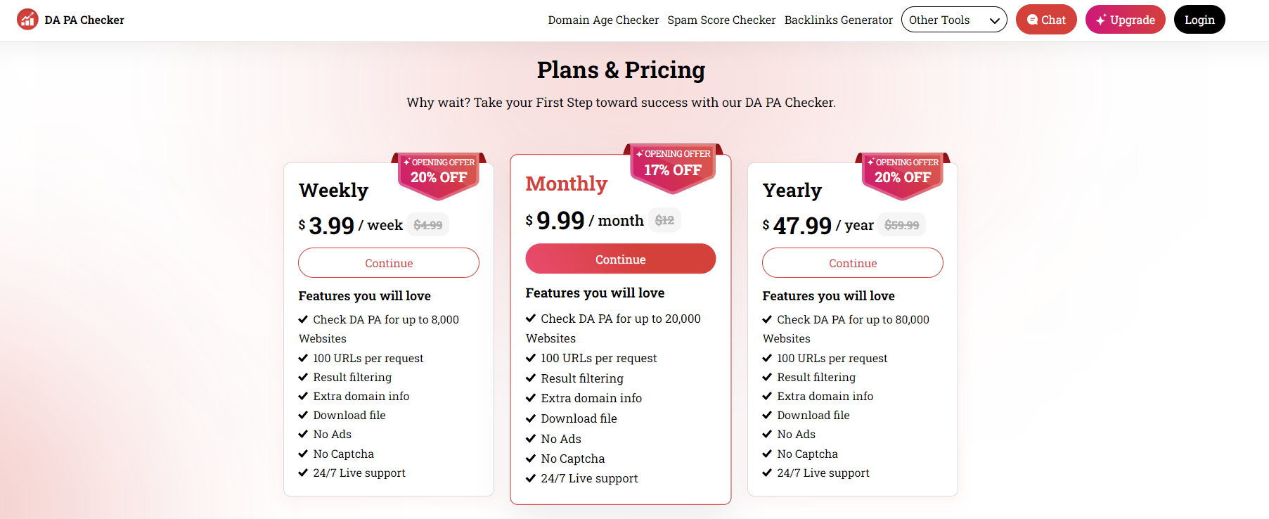 DA PA Checker pricing details