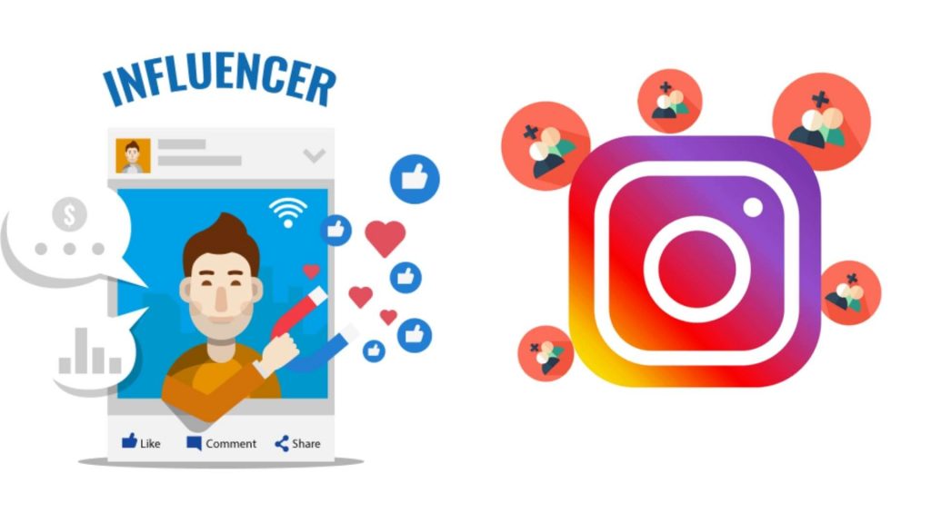A man with an image of influencer and Instagram's logo