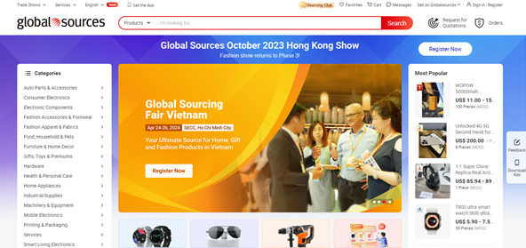 A screenshot of Global Sources website