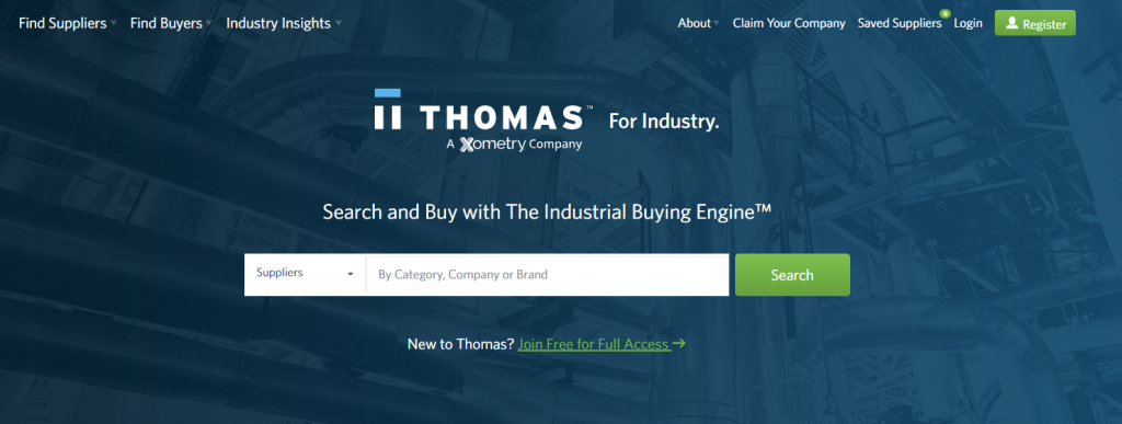 A screenshot of ThomasNet website